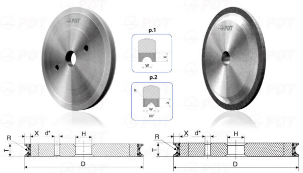 1F6V, 14F6V. Diamond flat grinding wheels with semicircular-concave profile