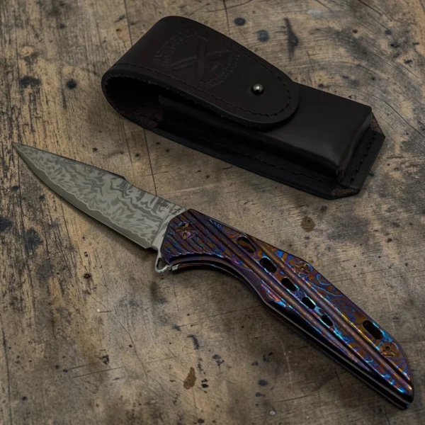 CPM® REX121 – Andrew Blacksmith San Mai Damascus EDC Folding Knife | Premium Handmade Everyday Carry Knife