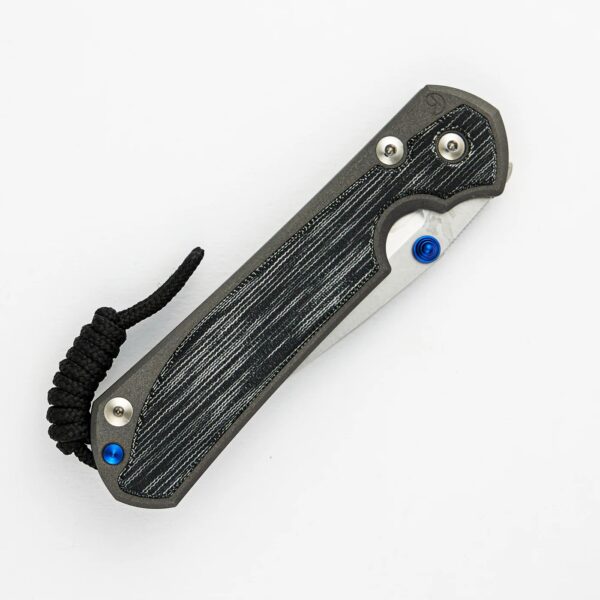 Large Sebenza 31 - Black Canvas Micarta Inlay - Drop Point CPM MagnaCut Blade - Blue Double Thumb Lugs