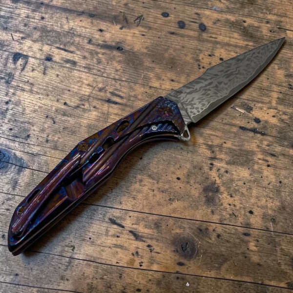 CPM® REX121 – Andrew Blacksmith San Mai Damascus EDC Folding Knife | Premium Handmade Everyday Carry Knife