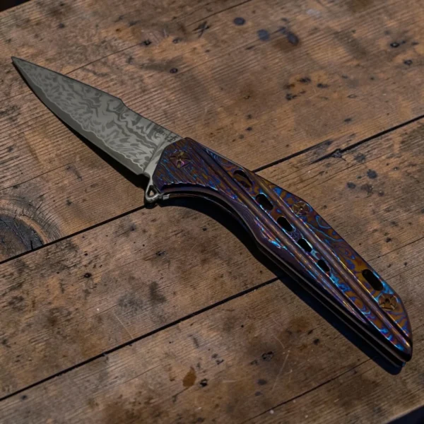 CPM® REX121 – Andrew Blacksmith San Mai Damascus EDC Folding Knife | Premium Handmade Everyday Carry Knife