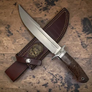 1 Dedyukhin Handmade Bowie Knife M398 Custom №1 – Full Tang Fixed Blade, Stabilized Wood Handle & Leather Sheath, USA-Market®