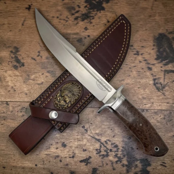 1 Dedyukhin Handmade Bowie Knife M398 Custom №1 – Full Tang Fixed Blade, Stabilized Wood Handle & Leather Sheath, USA-Market®