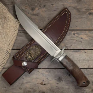 1 Dedyukhin Handmade Bowie Knife M398 Custom №2 – Full Tang Fixed Blade, Stabilized Wood Handle & Leather Sheath, USA-Market®