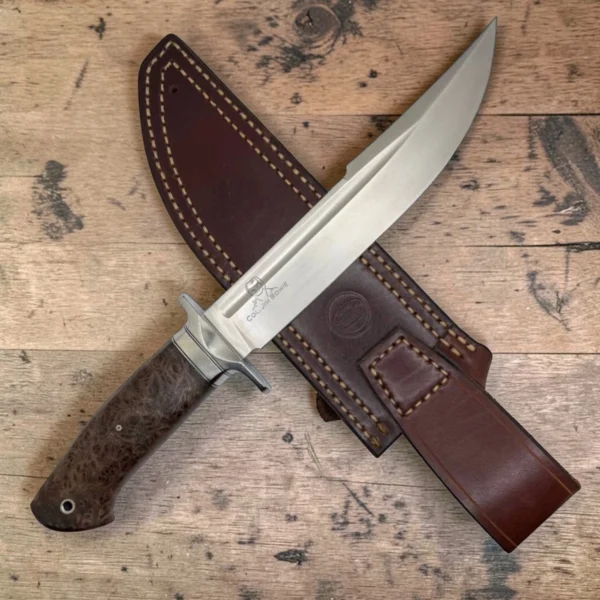 2 Dedyukhin Handmade Bowie Knife M398 Custom №1 – Full Tang Fixed Blade, Stabilized Wood Handle & Leather Sheath, USA-Market®