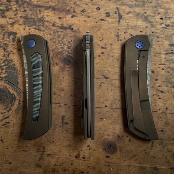 3 Seraphim Knives Yakuza Custom Folding Knife – Laminated Blade, Titanium & Mammoth Tusk Inlay
