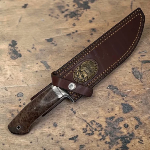 3 Dedyukhin Handmade Bowie Knife M398 Custom №1 – Full Tang Fixed Blade, Stabilized Wood Handle & Leather Sheath, USA-Market®