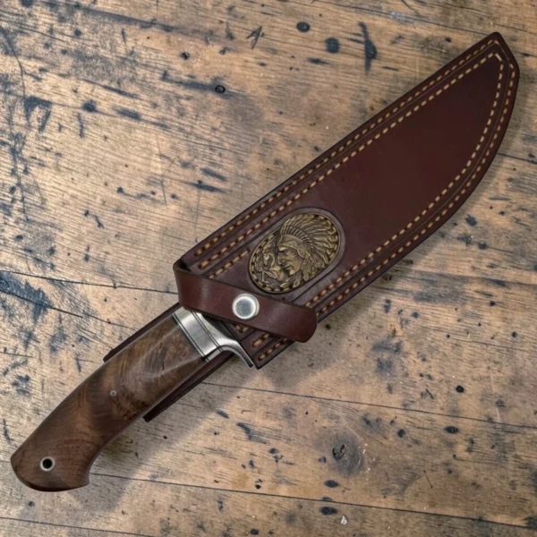 3 Dedyukhin Handmade Bowie Knife M398 Custom №2 – Full Tang Fixed Blade, Stabilized Wood Handle & Leather Sheath, USA-Market®