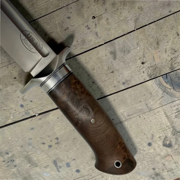 6 Dedyukhin Handmade Bowie Knife M398 Custom №2 – Full Tang Fixed Blade, Stabilized Wood Handle & Leather Sheath, USA-Market®