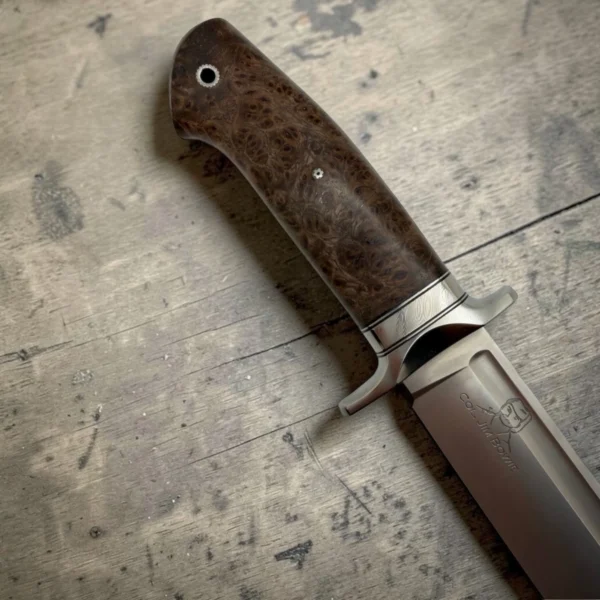 7 Dedyukhin Handmade Bowie Knife M398 Custom №1 – Full Tang Fixed Blade, Stabilized Wood Handle & Leather Sheath, USA-Market®