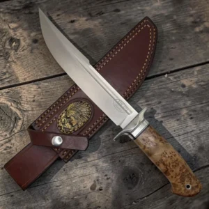 1 Dedyukhin Handmade Bowie Knife M398 Custom №3 – Full Tang Fixed Blade, Stabilized Wood Handle & Leather Sheath, USA-Market®