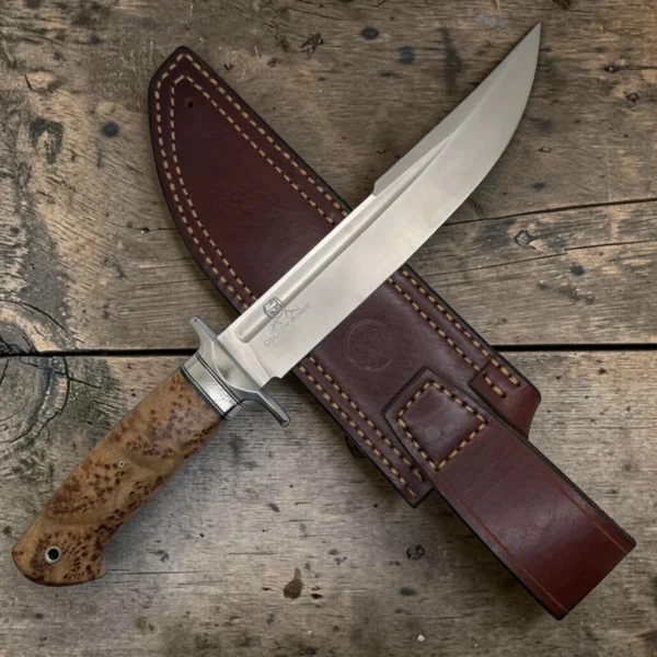 2 Dedyukhin Handmade Bowie Knife M398 Custom №3 – Full Tang Fixed Blade, Stabilized Wood Handle & Leather Sheath, USA-Market®