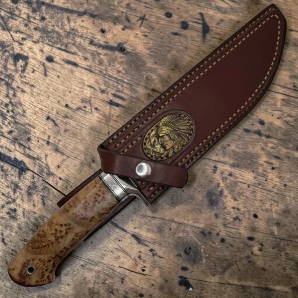 3 Dedyukhin Handmade Bowie Knife M398 Custom №3 – Full Tang Fixed Blade, Stabilized Wood Handle & Leather Sheath, USA-Market®