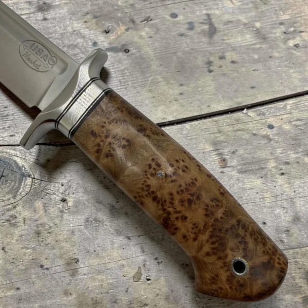 6 Dedyukhin Handmade Bowie Knife M398 Custom №3 – Full Tang Fixed Blade, Stabilized Wood Handle & Leather Sheath, USA-Market®